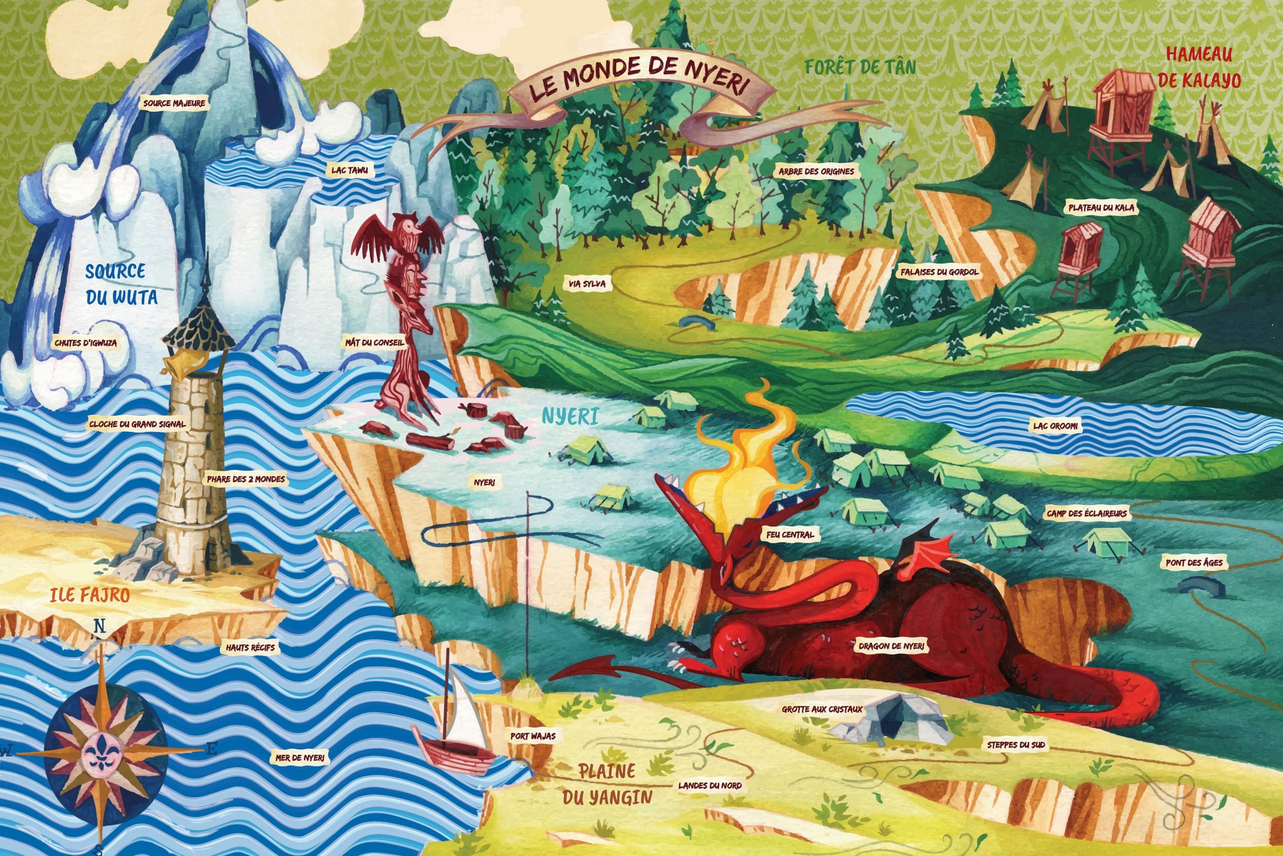 Drapeau Monde de Nyeri avec œillets et lieux-dits